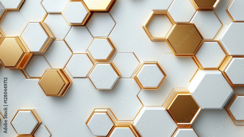 Elegant futuristic tech vector: Gold hexagonal patterns on white, abstract design Elegant futuristic tech vector: Gold hexagonal patterns on white, abstract design