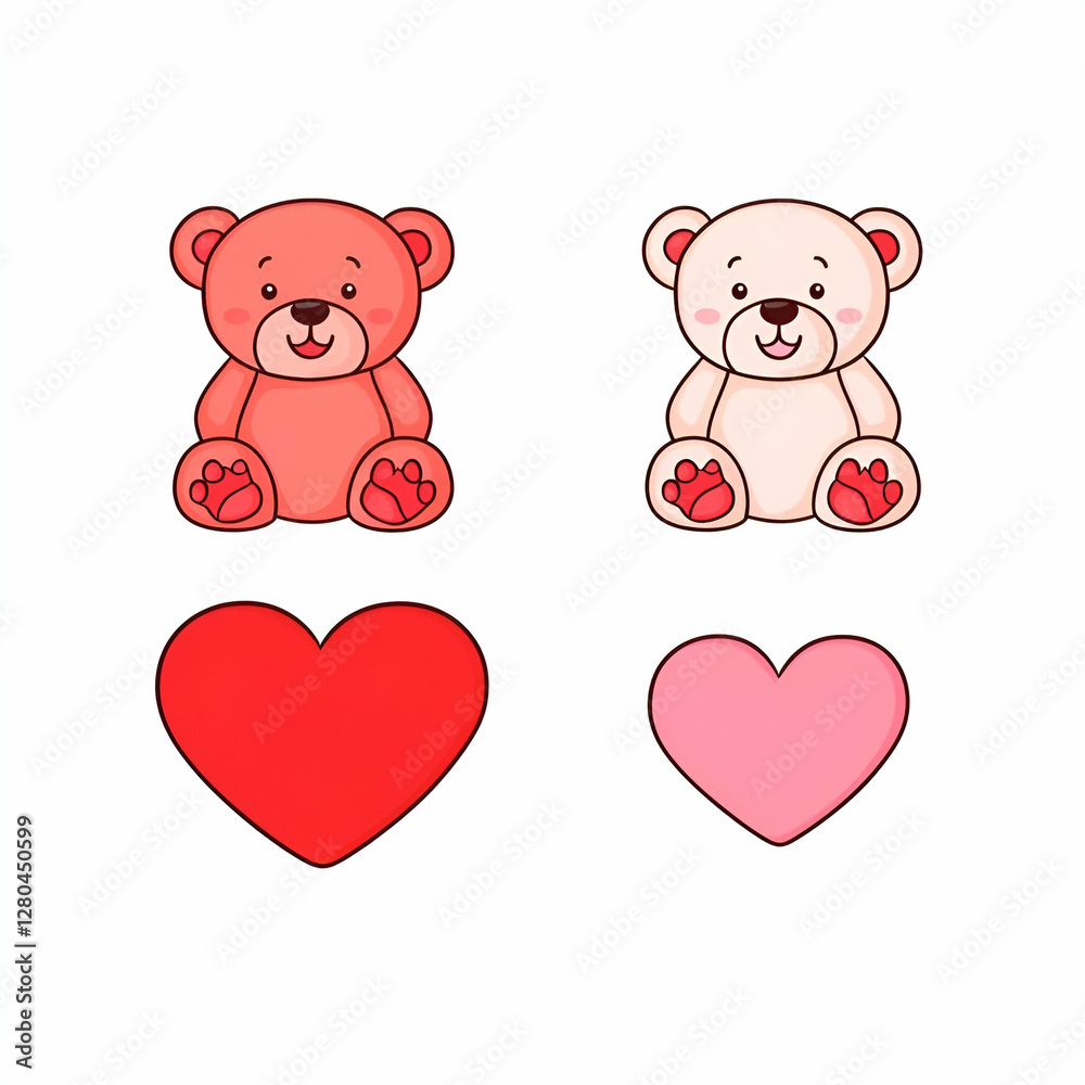 Obraz premium Cute Cartoon Bears with Hearts for Valentine's Day Decoration