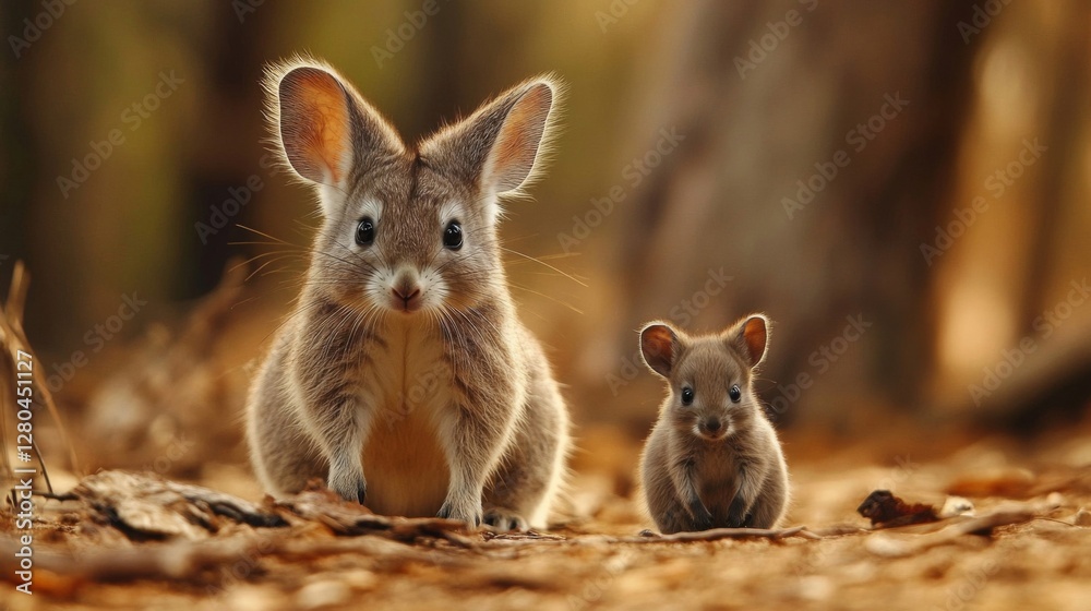 Adorable Fuzzy Brown Rabbits in Autumn Forest Adorable Fuzzy Brown Rabbits in Autumn Forest