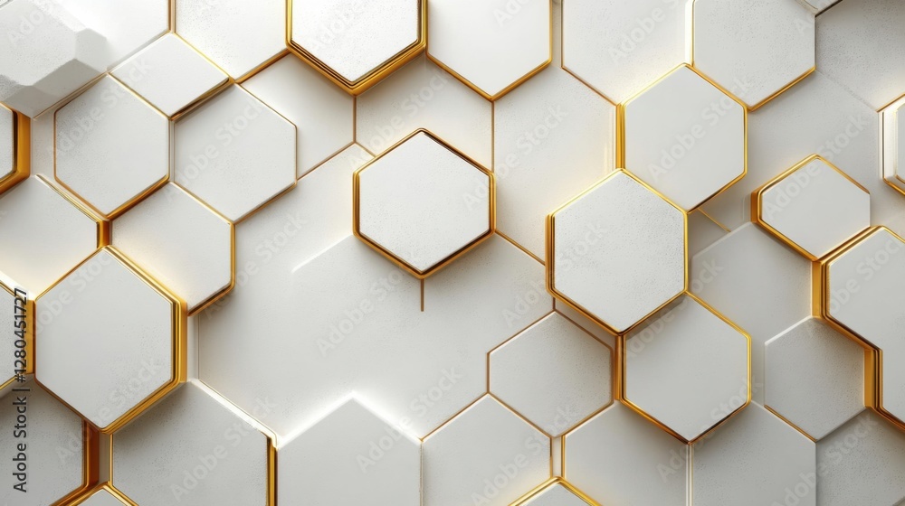 Elegant futuristic tech vector: Gold hexagonal patterns on white, abstract design Elegant futuristic tech vector: Gold hexagonal patterns on white, abstract design