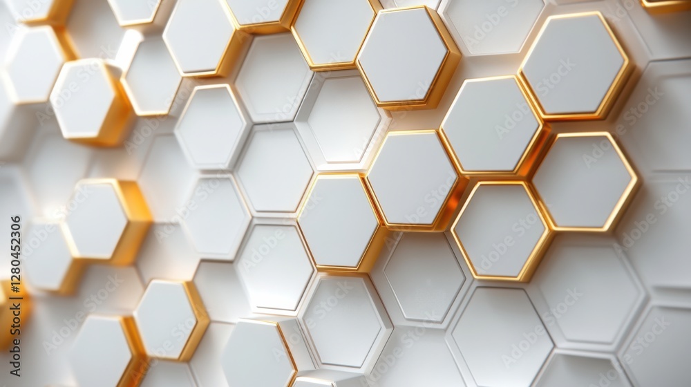 Elegant futuristic tech vector: Gold hexagonal patterns on white, abstract design Elegant futuristic tech vector: Gold hexagonal patterns on white, abstract design