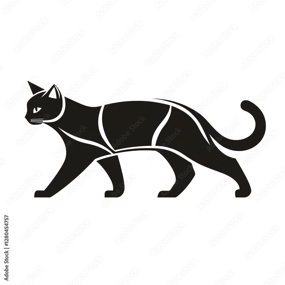 Obraz premium Majestic Black Cat: A Silhouetted Stroll