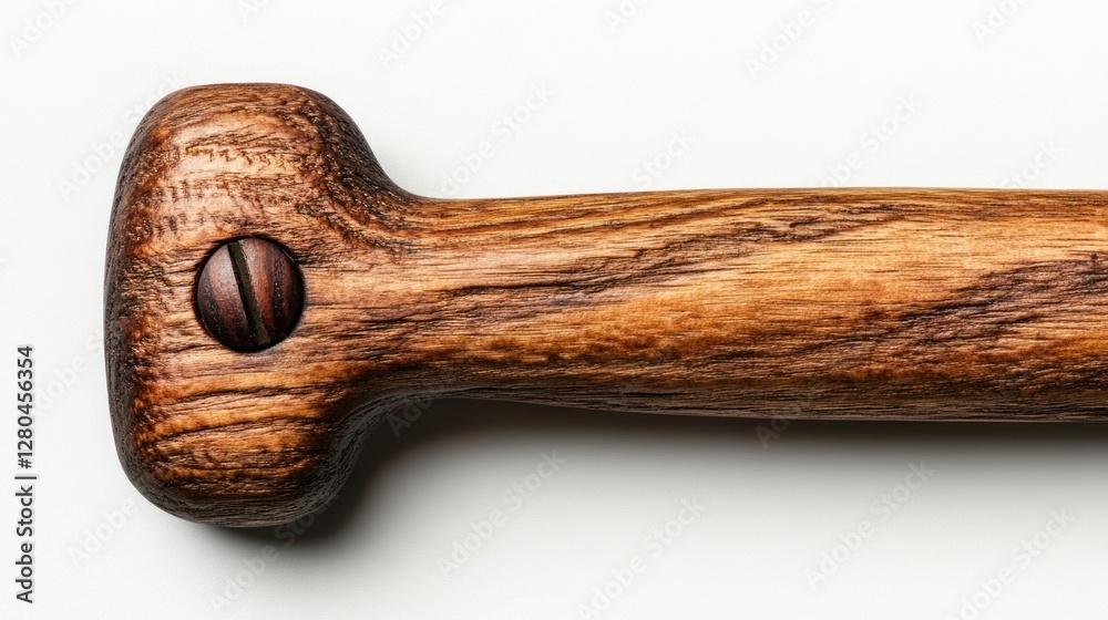 Close-up of a wooden cabinet handle, captured with clarity and precision, set against a white background for easy integration into designs Close-up of a wooden cabinet handle, captured with clarity and precision, set against a white background for easy integration into designs