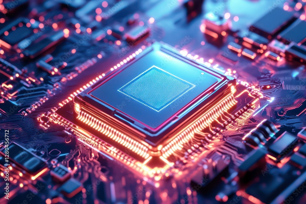 A visual of a microchip with built-in cybersecurity features, surrounded by a protective digital barrier, representing advanced security technology. A visual of a microchip with built-in cybersecurity features, surrounded by a protective digital barrier, representing advanced security technology.