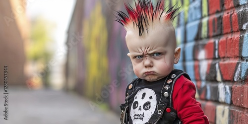 punk baby with rocker fashion and spiked hair photo