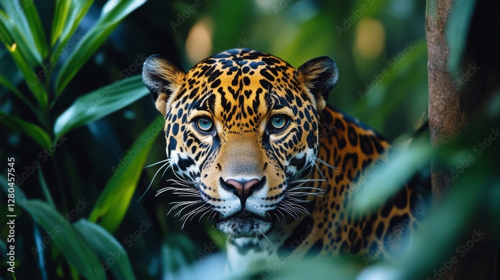 Obraz premium Close Up Of A Jaguar In Lush Tropical Rainforest