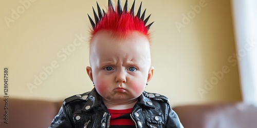 punk baby with rocker fashion and spiked hair photo