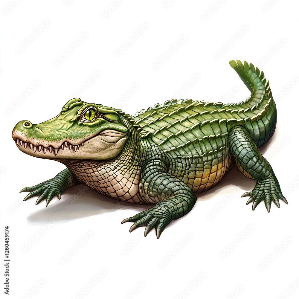 Fototapeta premium Young Alligator: A captivating portrait of a juvenile alligator, showcasing its intricate scales and alert gaze.