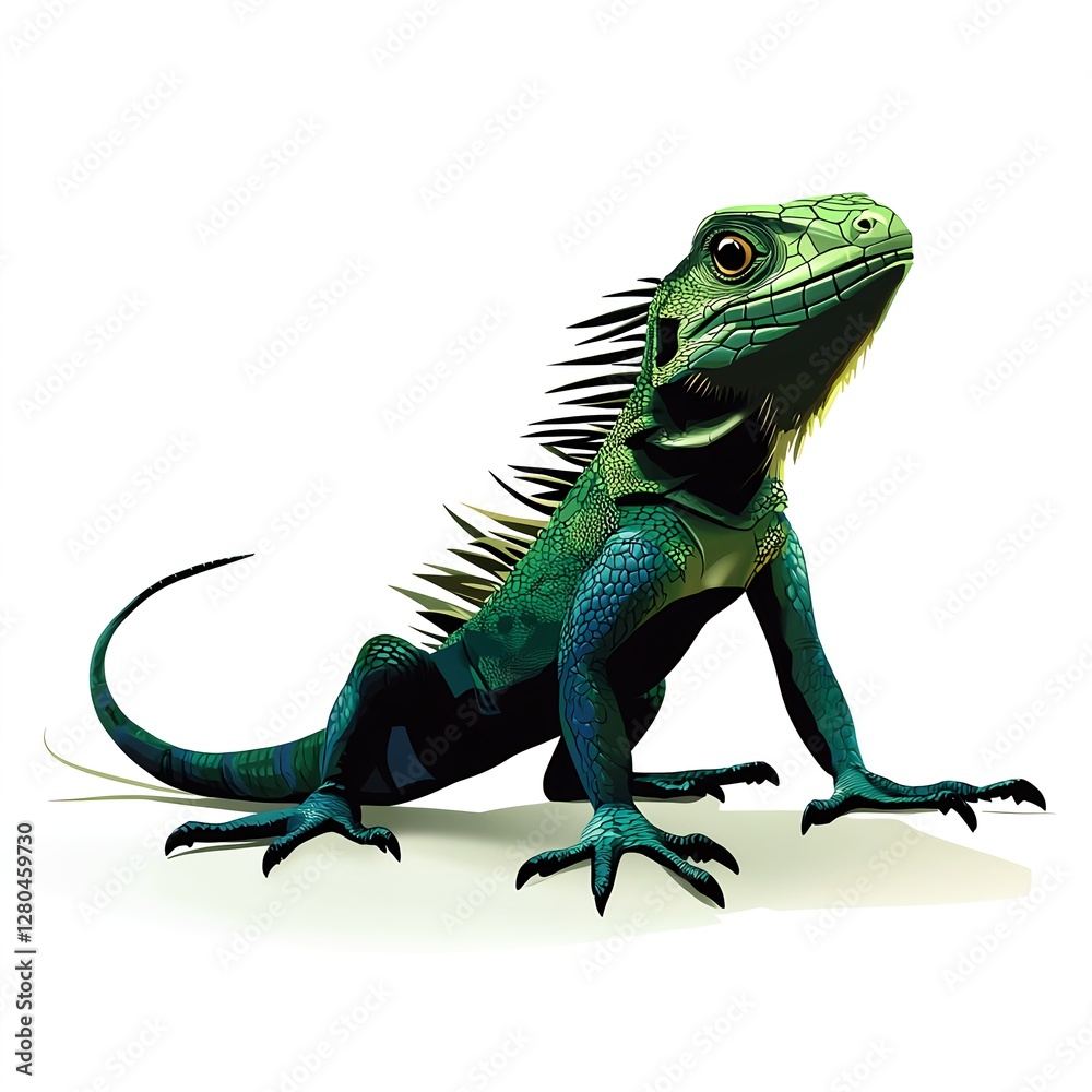 Fototapeta premium Emerald Iguana: Majestic Pose, Vibrant Scales, Wild Beauty!