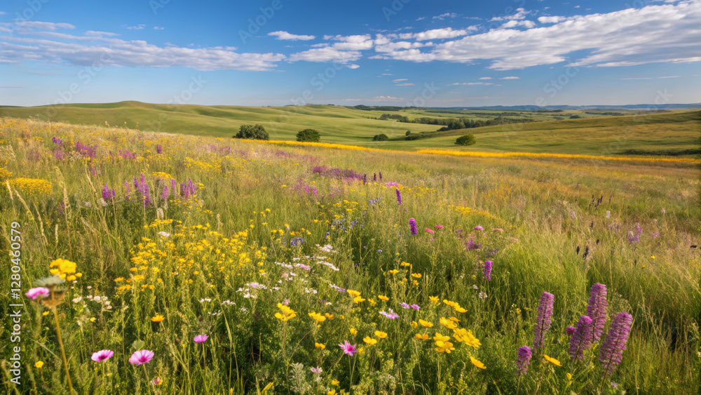 Obraz premium Vast spring meadow filled with colorful wildflowers