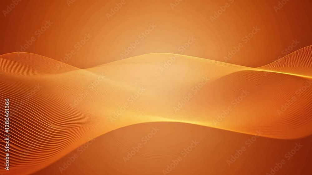 Seamless loop video of an abstract gradient background featuring sine-wave oscillations in a warm orange gradient, 360-degree rotation, subtle backlighting