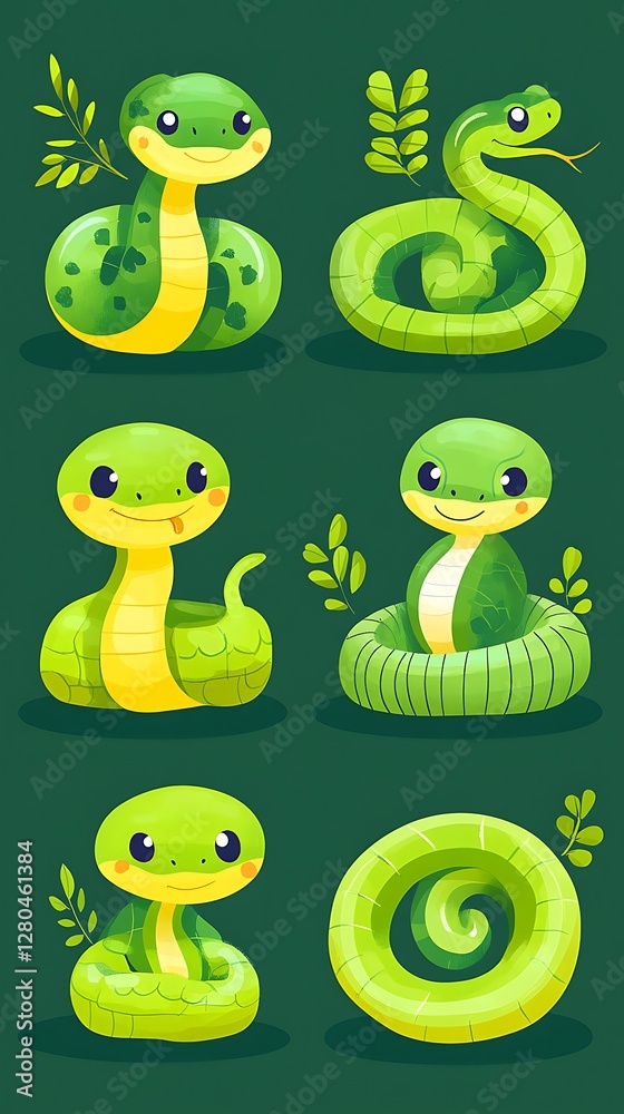 Obraz premium Cute Cartoon Snakes Forest Setting