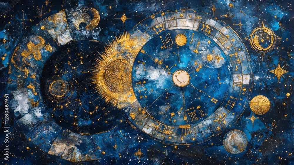 Fototapeta premium Artistic depiction of astrological signs amidst a starry night sky