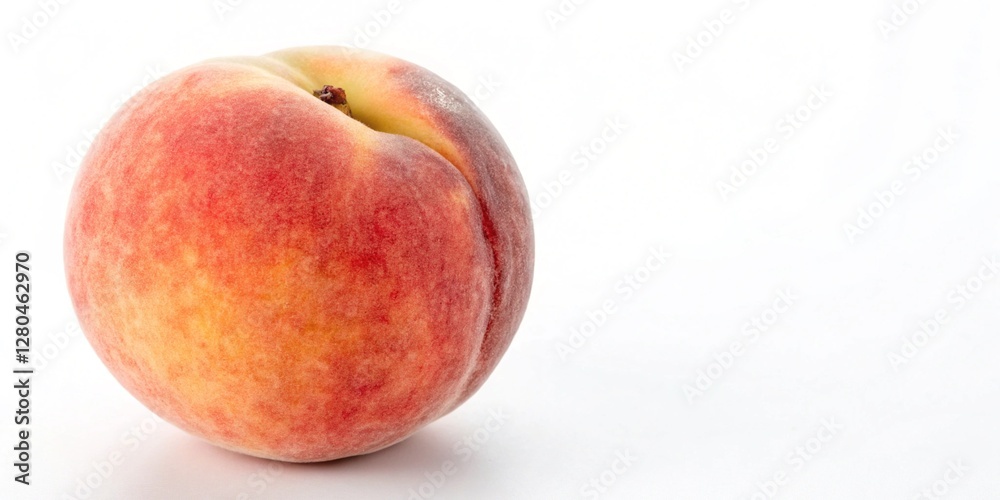Vibrant peach showcasing its appealing colors and smooth texture against a white background. Vibrant peach showcasing its appealing colors and smooth texture against a white background.