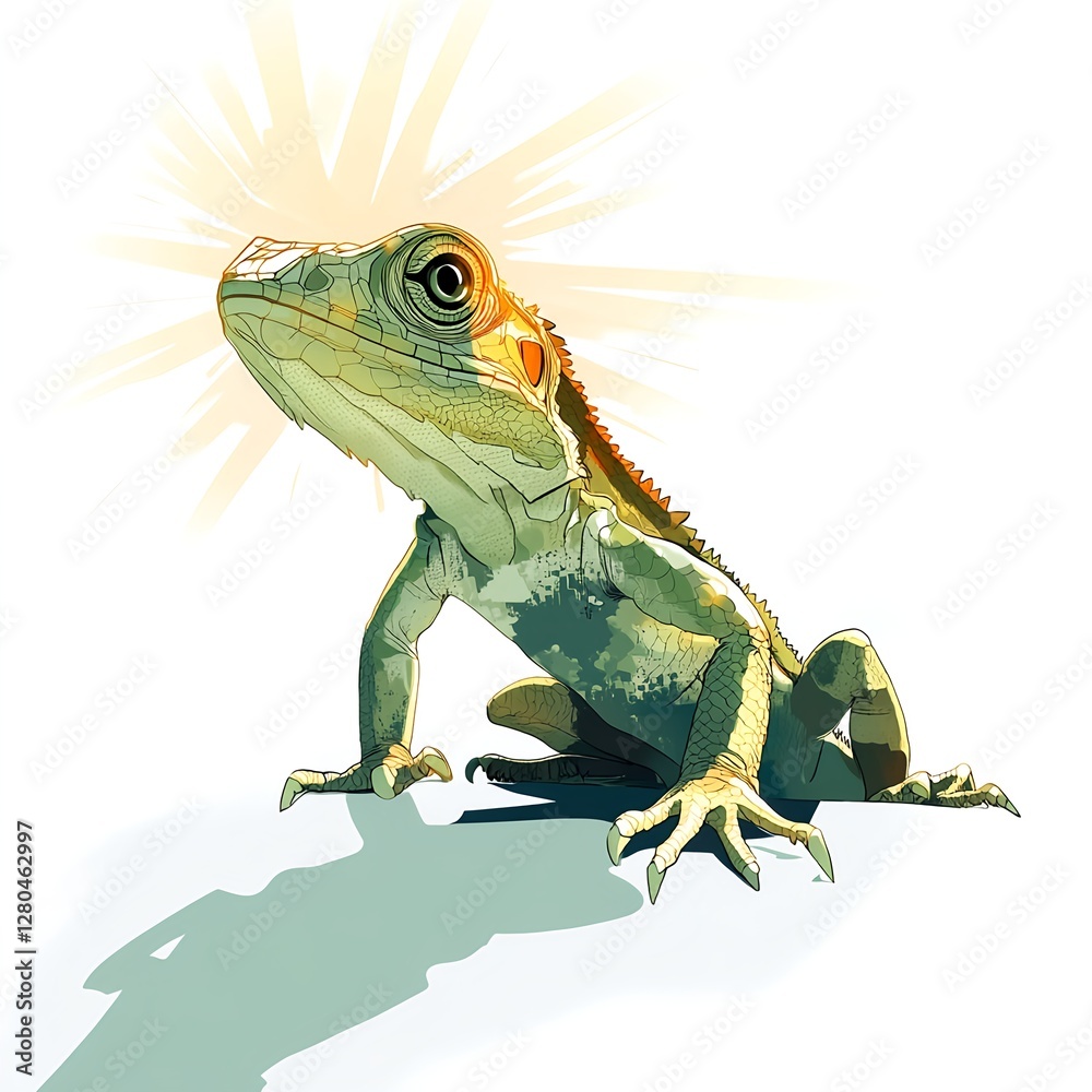 Obraz premium Sunlit Lizard: Basking in Golden Rays, a Moment of Serenity.