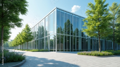 Wallpaper Mural Modern Glass Office Building Amidst Trees Torontodigital.ca
