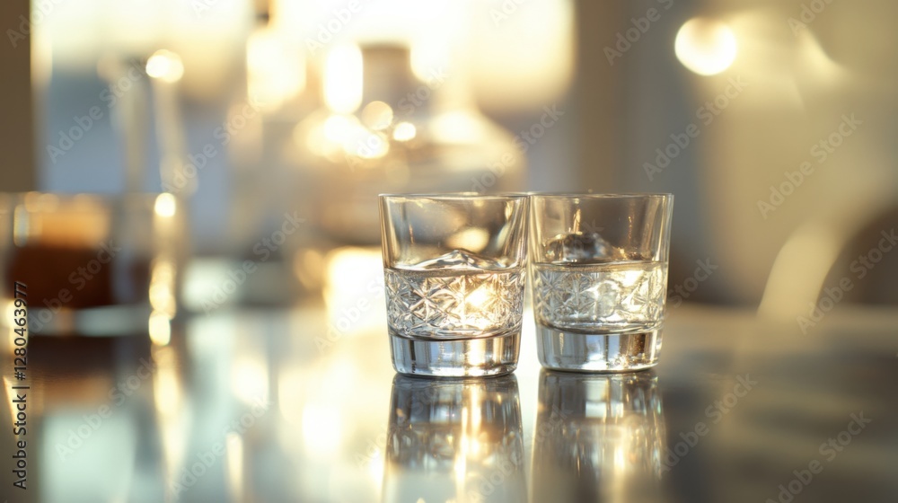 Alcohol consumption at a chic gin bar with elegant glassware and ambient lighting. Featuring sophistication and style Alcohol consumption at a chic gin bar with elegant glassware and ambient lighting. Featuring sophistication and style