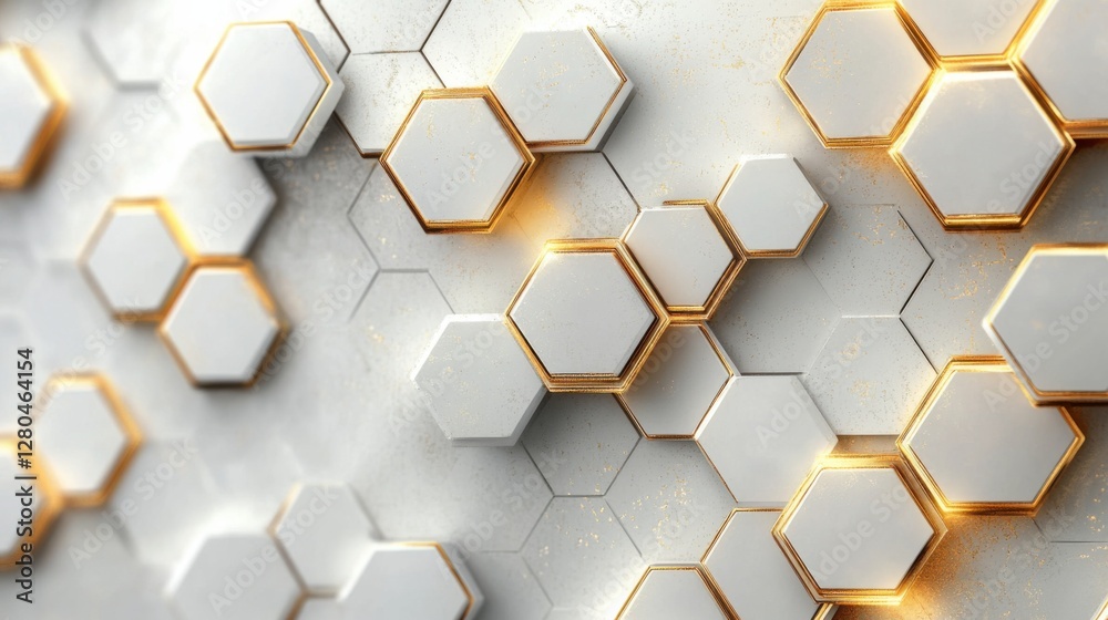 Elegant futuristic tech vector: Gold hexagonal patterns on white, abstract design Elegant futuristic tech vector: Gold hexagonal patterns on white, abstract design