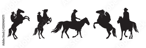 Western Horse and Cowboy silhouette collection. set of vector illustrations on white