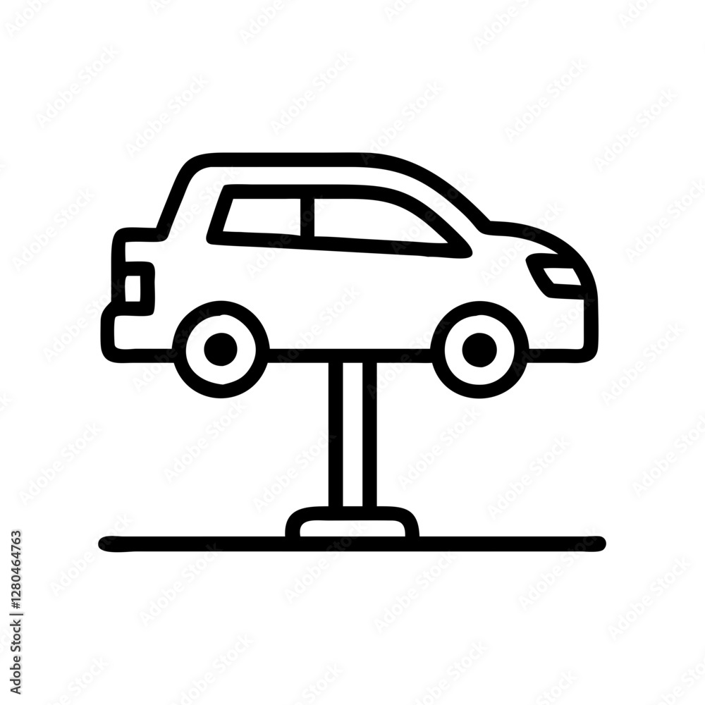 car service Car on maintenance lift icon in black outline style car service Car on maintenance lift icon in black outline style