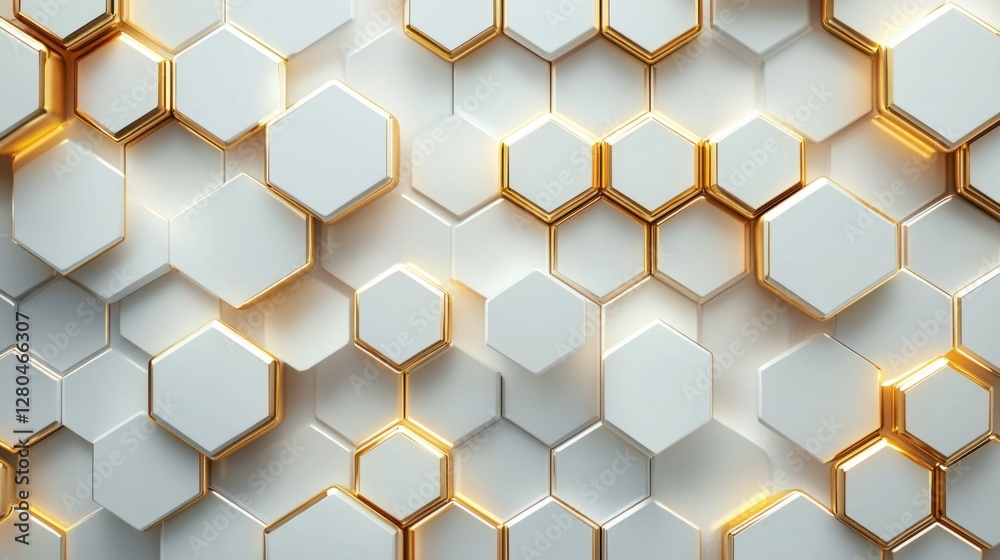 Elegant futuristic tech vector: Gold hexagonal patterns on white, abstract design Elegant futuristic tech vector: Gold hexagonal patterns on white, abstract design