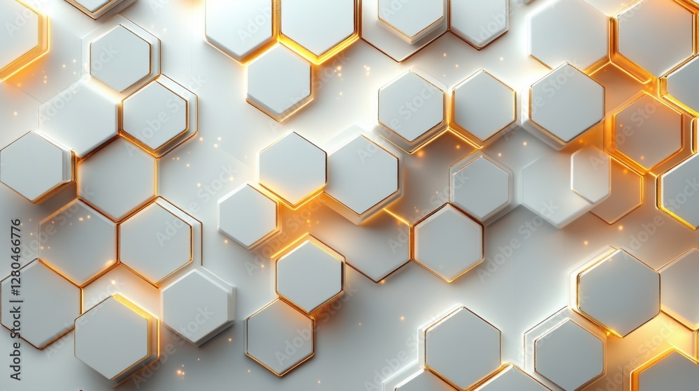 Elegant futuristic tech vector: Gold hexagonal patterns on white, abstract design Elegant futuristic tech vector: Gold hexagonal patterns on white, abstract design