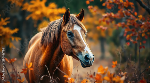 Red dun horse portrait. Beautiful bay equine in brown color