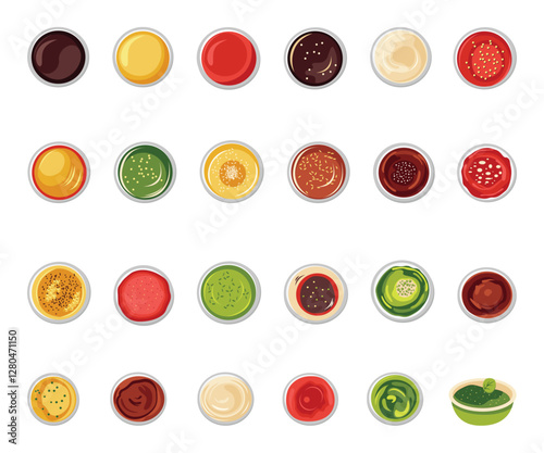 Vector Set of Sauces in Cup Illustration with Various Flavors for Culinary Projects.