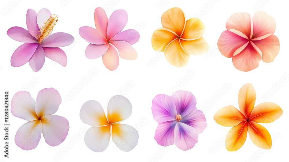 Obraz premium tropical flowers illustration isolated on transparent white background, clipping path