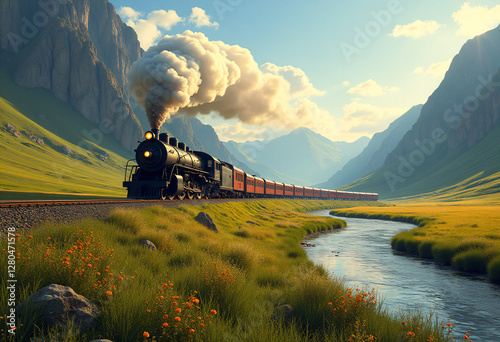steam train in the mountains