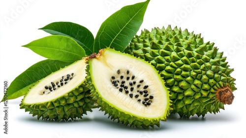 Professional image of a fresh soursop with a seamless white background, perfect for branding, packaging, and advertising