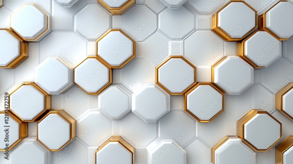 Elegant futuristic tech vector: Gold hexagonal patterns on white, abstract design Elegant futuristic tech vector: Gold hexagonal patterns on white, abstract design