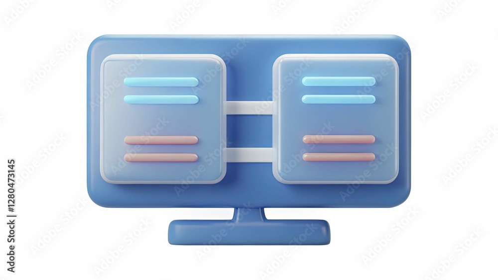 3D Illustration of Blue Computer Screen with Colorful Parallel Lines 3D Illustration of Blue Computer Screen with Colorful Parallel Lines