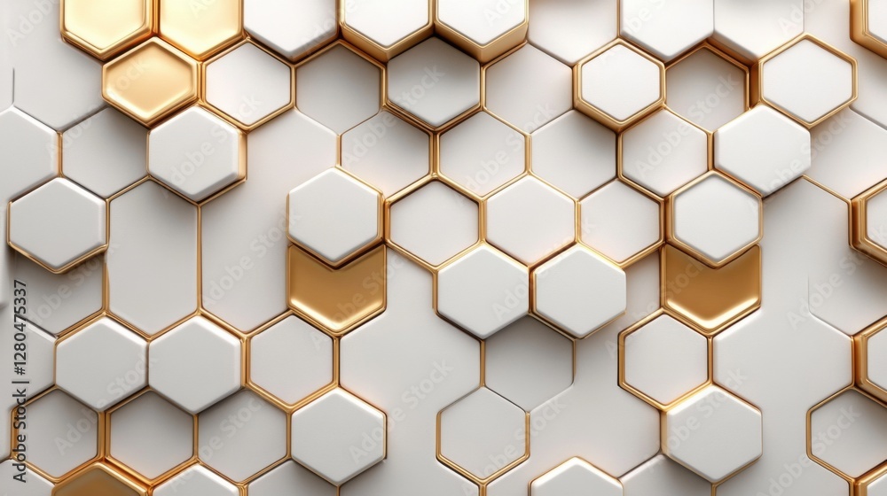 Elegant futuristic tech vector: Gold hexagonal patterns on white, abstract design Elegant futuristic tech vector: Gold hexagonal patterns on white, abstract design