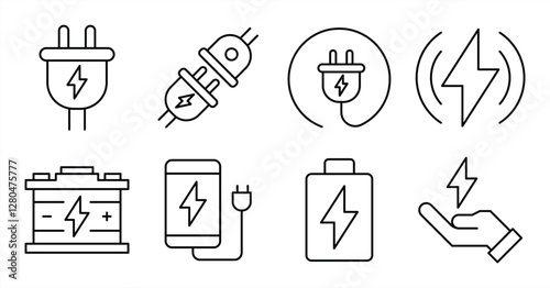 set of charging line icon collection