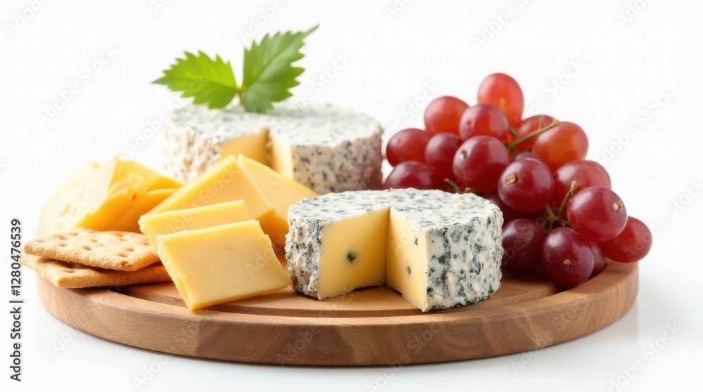 Gourmet Cheese Board with Assorted Cheeses, Grapes, and Crackers Gourmet Cheese Board with Assorted Cheeses, Grapes, and Crackers