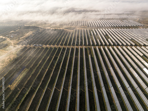 Solar power station in Teruel, Zaragoza, Spain, with panels capturing sunlight for efficient energy conversion.