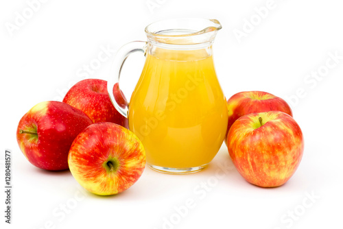 Apple juice and apples on white background