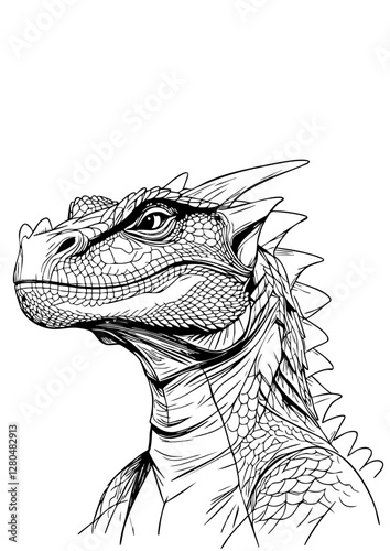 Fierce Dragon Lizard Illustration – Black and White Reptilian Art for Tattoos & Fantasy Designs