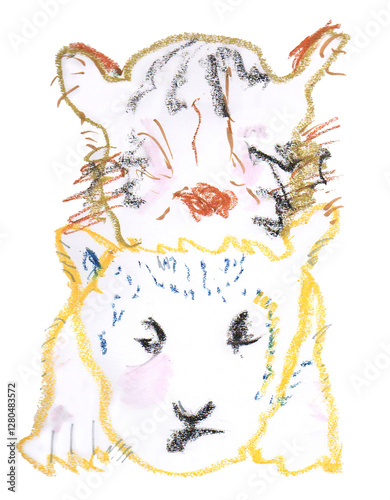 hand drawn tiger by pastel chalk or crayon with doodle abstract art style