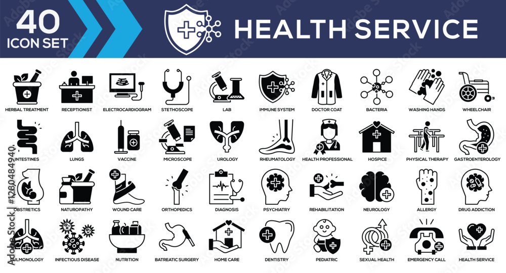 Fototapeta premium Health Service Black Glyph Icon Collection