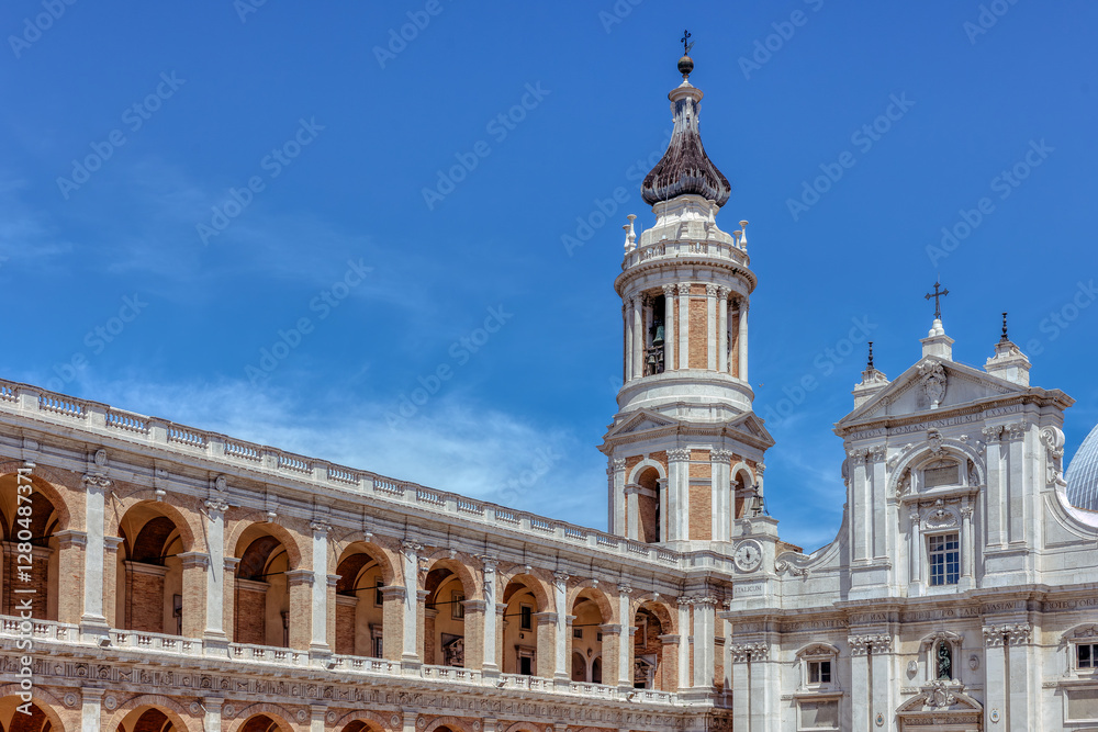 Basilica of the Holy House showcases stunning architecture in Loreto Marche Italy under a clear blue sky