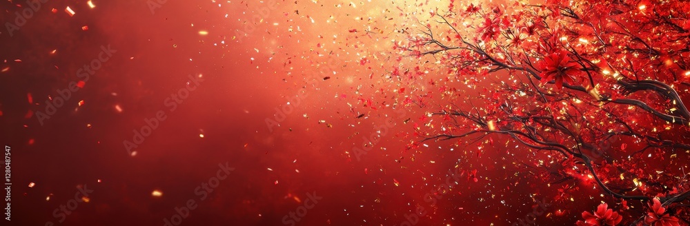 Vibrant Red Autumn Leaves with Glowing Background and Sparkles Creating a Magical Fall Atmosphere for Nature and Seasonal Themes Vibrant Red Autumn Leaves with Glowing Background and Sparkles Creating a Magical Fall Atmosphere for Nature and Seasonal Themes