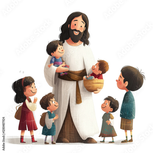 Religious Jesus Surrounded by Kids Illustration- Religious Easter Cliparts
