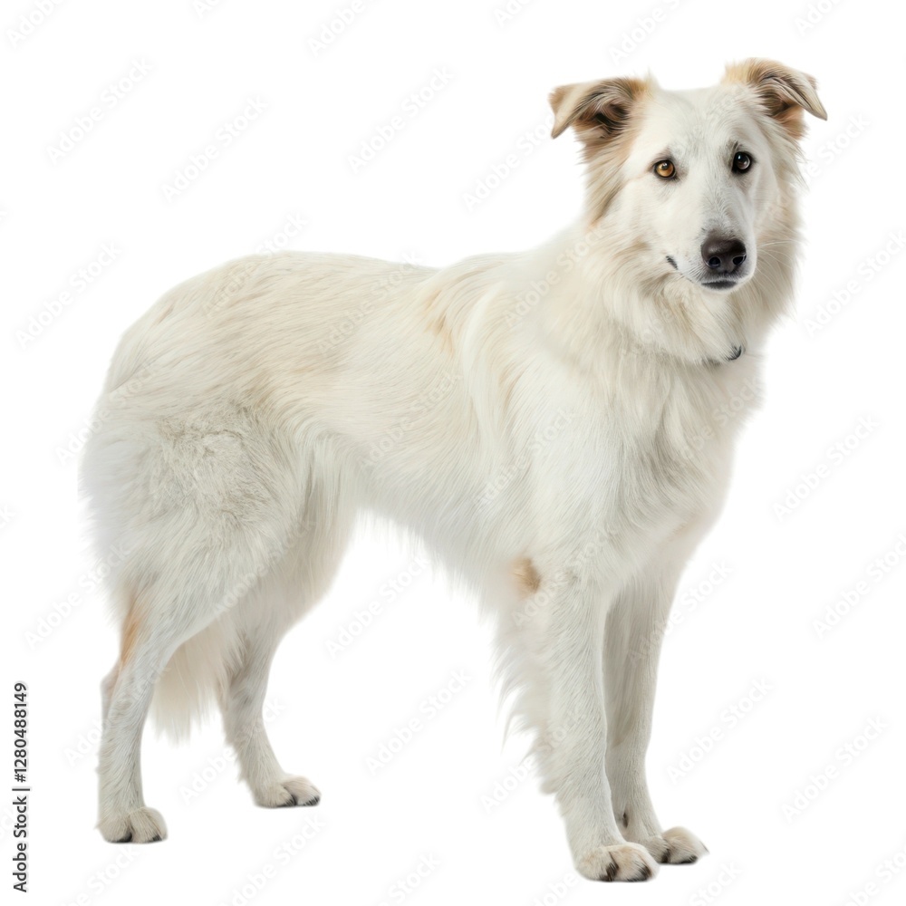 Fototapeta premium collie White dog standing proudly against a clean white background perfect for animal photography and pet lovers