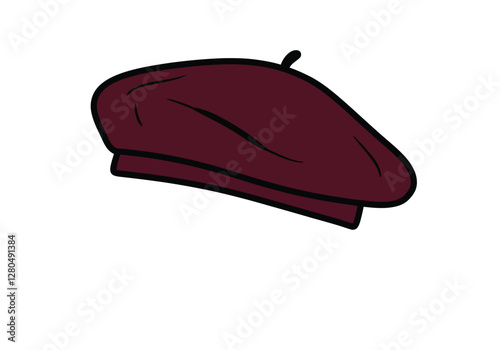 Beret clip art. Maroon beret with black outline and simple design. Vector illustration design.