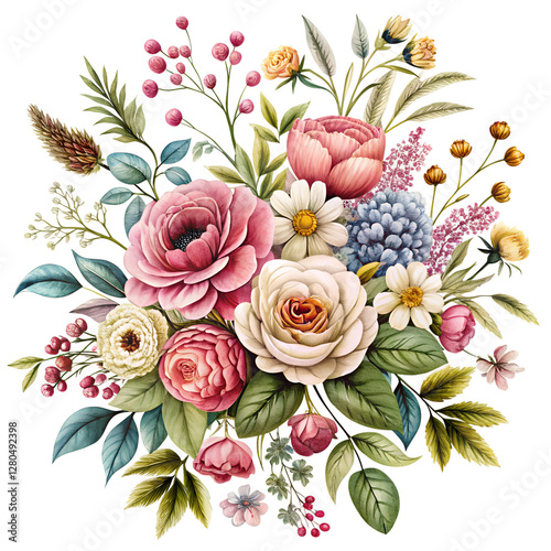 Hand drawn watercolor vintage botanical floral isolated on transparent background