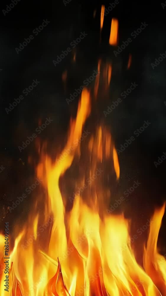 Flames dance and flicker brightly in a dark setting, creating a warm and intense atmosphere during a chilly evening Flames dance and flicker brightly in a dark setting, creating a warm and intense atmosphere during a chilly evening