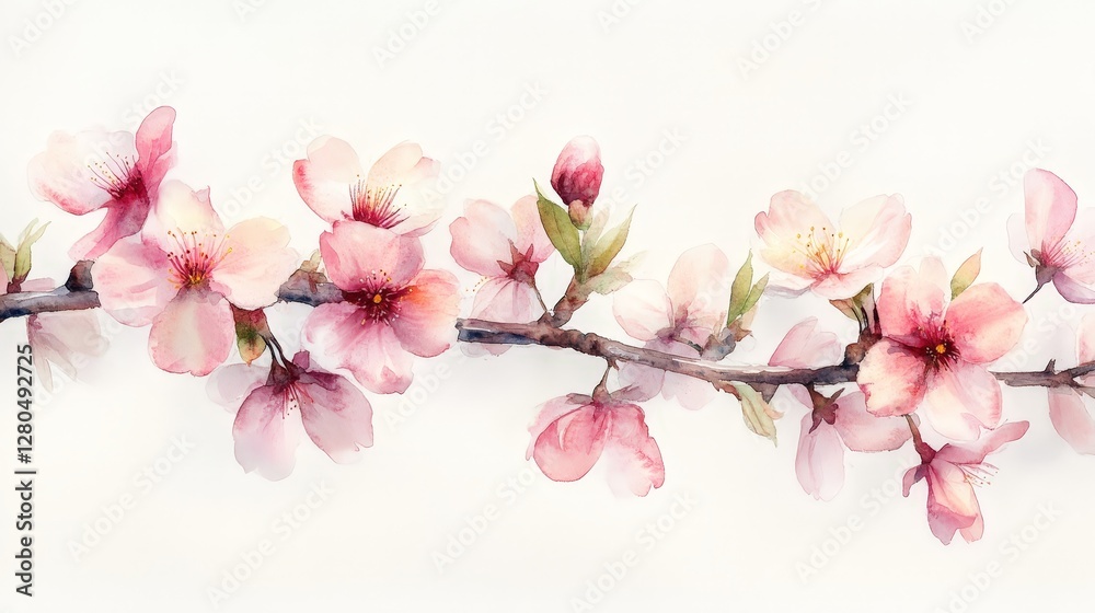 A delicate watercolor illustration of cherry blossoms on a branch. A delicate watercolor illustration of cherry blossoms on a branch.