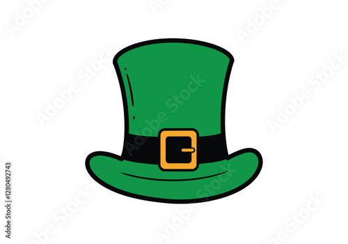 Clip art leprechaun hat. Green hat with a black band and gold buckle. Vector illustration design.